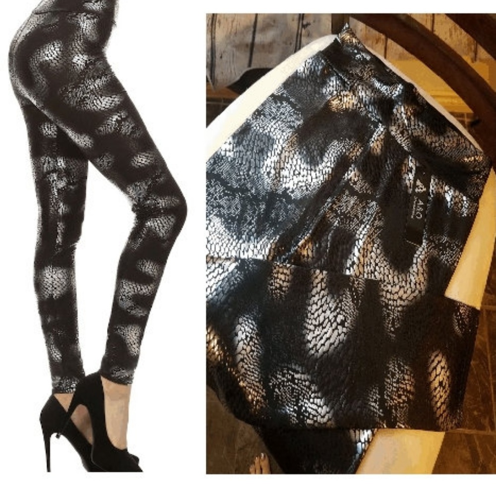 5/$20 WOMENS FAUX LEATHER LOOK SILKY SNAKESKIN LEGGINGS